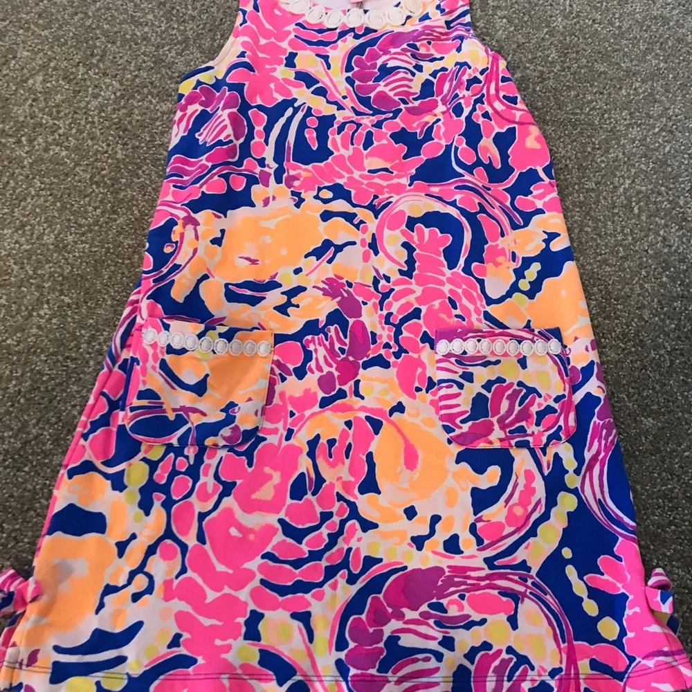 Lilly Pulitzer Girls Bright Pink Navy Yellow Orange Print Sundress